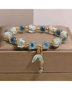 Buddha Stones Blue Candy Agate Liuli Glass Bead Fish Tail Charm Emotional Balance Bracelet - Candy Agate(Love ♥ Joy)