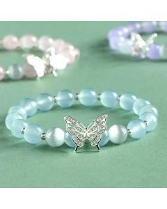 Buddha Stones Blue Chalcedony Pink Crystal Purple Chalcedony Butterfly Energy Bracelet - Purple Chalcedony(Wrist Circumference 14-16cm)