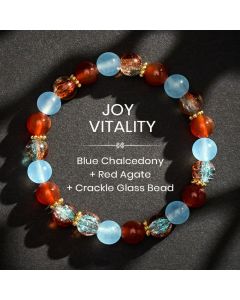 Buddha Stones Blue Chalcedony Red Agate Liuli Beads Creative Bracelet - 8mm