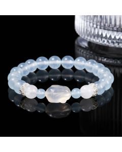 Buddha Stones Blue Chalcedony White Agate Rabbit Emotional Balance Bracelet - Blue Chalcedony(Wrist Circumference 14-16cm)