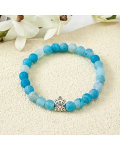 Buddha Stones Blue Crackle Agate Turtle Calm Beaded Bracelet - Blue Crackle Agate(Wrist Circumference: 5.9–6.3 in/15–16 cm)