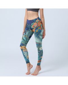 Buddha Stones Blue Dragon Auspicious Clouds Print Gym Leggings Women's Yoga Pants - SteelBlue / US2，UK/AU6，EU34 (XS)