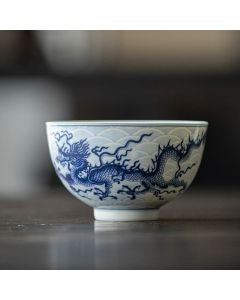Buddha Stones Blue Dragon Design Ceramic Teacup Kung Fu Tea Cups - Cup With Lid 180ml