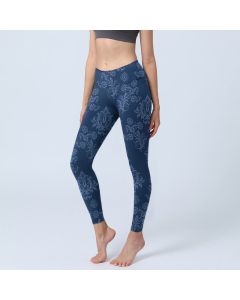 Buddha Stones Blue Floral Leaf Print Gym Leggings Women's Yoga Pants - SteelBlue / US18，UK/AU22，EU50 (4XL)