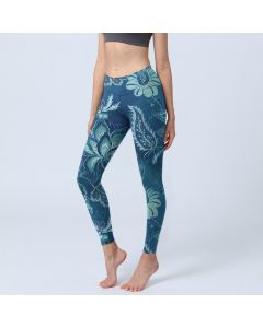 Buddha Stones Blue Flowers Print Sports Fitness Leggings Women's Yoga Pants - SteelBlue / US18，UK/AU22，EU50 (4XL)