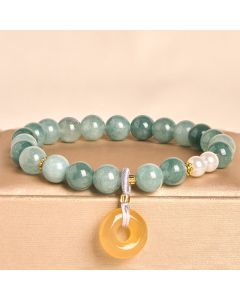 Buddha Stones Blue Jade Peace Buckle Pearl Beads Prosperity Bracelet - Jade(Wrist circumference: 15-16cm)