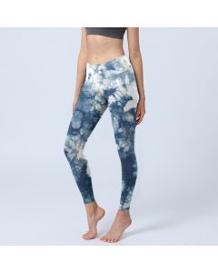 Buddha Stones Blue Lily Flowers Watercolor Texture Print Gym Leggings Women's Yoga Pants - SteelBlue / US18，UK/AU22，EU50 (4XL)