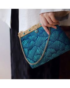 Buddha Stones Blue Lines Metal Chain Crossbody Bag Shoulder Bag Handbag - Blue 19*17*8cm