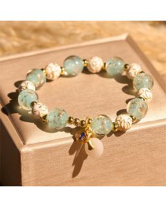 Buddha Stones Blue Liuli Glass Blessings Bracelet - Liuli Glass(Wrist Circumference: 15-16cm)