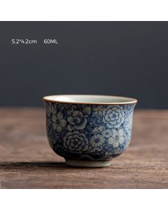 Buddha Stones Blue Lotus Peach Blossom Chrysanthemum Design Ceramic Teacup Kung Fu Tea Cups - 5.2cm*4.2cm*60ml
