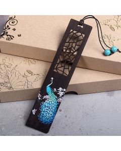 Buddha Stones Blue Peacock Ebony Wood Bookmarks With Gift Box - Blue Peacock