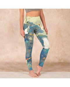 Buddha Stones Blue Red-crowned Crane Pine Tree Print Gym Leggings Women's Yoga Pants - LightBlue / US18，UK/AU22，EU50 (4XL)