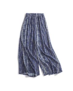 Buddha Stones Blue Stripes Print Wide Leg Pants With Pockets - US8-10，UK/AU12-14，EU40-42 (2XL)