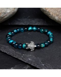 Buddha Stones Blue Tiger Eye Copper Turtle Powerful Bracelet - 6mm Blue Tiger Eye(Wrist Circumference: 5.5–5.9 in/14–15 cm)