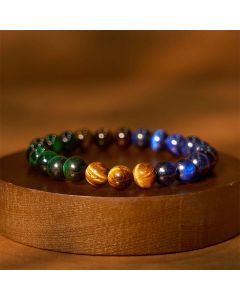 Buddha Stones Blue Tiger Eye Green Tiger Eye Tiger Eye Balance Bracelet - Blue Tiger Eye Green Tiger Eye Tiger Eye(Wrist Circumference: 14-16cm)
