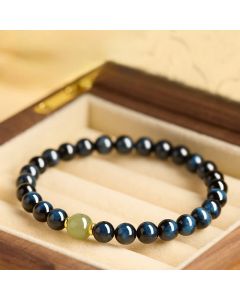 Buddha Stones Blue Tiger Eye Hetian Jade Round Beads Intuition Bracelet - 6mm