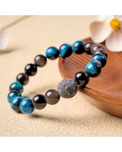 Buddha Stones Blue Tiger Eye Silver Sheen Obsidian Couple Positive Bracelet - 10mm