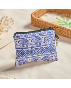 Buddha Stones Blue White Elephant Luck Bohemian Zip Purse - Elephant Print (Approx. 11.3 cm × 9.3 cm)