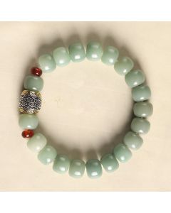 Buddha Stones Bodhi Seed Auspicious Cloud Fu Character Bead Peace Bracelet - Brown Bodhi Seed(Wrist Circumference 14-15cm) / Small Leaf Red Sandalwood Fu Character