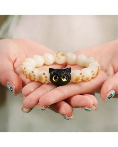 Buddha Stones Bodhi Seed Ebony Wood Cat Paw Purity Wisdom Bracelet - Cat