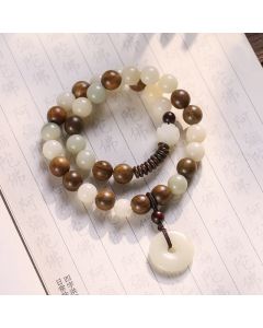 Buddha Stones Bodhi Seed Green Sandalwood Lotus Peace Buckle Harmony Double Wrap Bracelet - Bodhi Seed