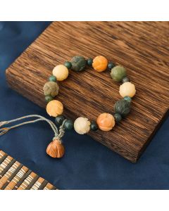Buddha Stones Bodhi Seed Lotus Bead Engraved Moss Agate Peace Calm Bracelet - Bodhi Seed&Moss Agate(Wrist Circumference 13-14cm)
