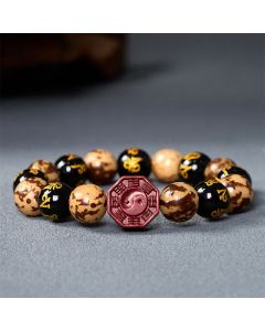 Buddha Stones Bodhi Seed Om Mani Padme Hum Bagua Yin Yang Cinnabar Carved Calm Bracelet - Bodhi Seed(Wrist Circumference 14-17cm)