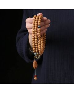 Buddha Stones Bodhi Seed Three-eyed Dzi Bead Buddha Hand Charm Wealth Bracelet - Vajra Bodhi 108 Beads[7*9mm]