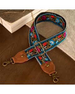 Buddha Stones Bohemian Flower Vine Geometric Embroidery Adjustable Handbags Crossbody Shoulder Bag Purse Straps Replacement - Black Pink Purple / 75-135cm*5cm