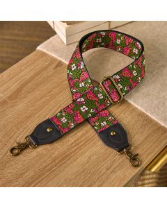 Buddha Stones Bohemian Rose Red Flower Green Leaves Embroidery Adjustable Handbags Crossbody Shoulder Bag Purse Straps Replacement - Green Black / 85-135cm*5cm