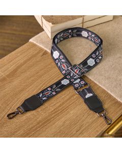 Buddha Stones Boho Black Flower Geometric Adjustable Handbags Crossbody Shoulder Bag Straps Replacement - Black Flower / 75-145cm*3.8cm