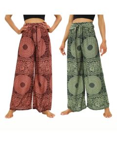 Buddha Stones Boho Lace-up Wide Leg Pants Women's Yoga Pants - DarkSeaGreen / US2-12，UK/AU6-16，EU34-44 (F)