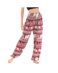 Buddha Stones Boho Loose Elephant Pattern Harem Trousers Women's Yoga Pants - Red-US2-8/10，UK/AU6-12/14，EU34-40/42 (F)