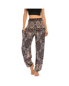 Buddha Stones Boho Loose Round Geometric Pattern Harem Trousers Women's Yoga Pants - Sky Blue Green-US2-8/10，UK/AU6-12/14，EU34-40/42 (F)