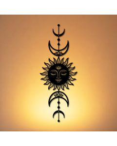 Buddha Stones Boho Sun and Moon Lotus Intuition Iron Meaningful Symbols Wall Art - Black / Approx. 9.60cm x 25cm x 0.1cm / 3.78in x 9.84in x 0.04in
