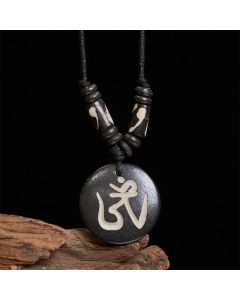 Buddha Stones Bone Bead OM Tibetan Round Pendant Connection Necklace - OM(Mindfulness ♥ Connection)