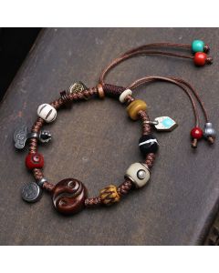 Buddha Stones Bone Yin Yang Braided Rope Balance Bracelet - Yin Yang(Wrist Circumference:17-23cm)