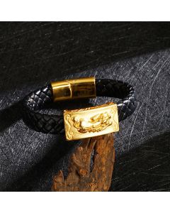 Buddha Stones Braided Leather Pi Xiu Fu Character Wealth Bracelet - Fu Character