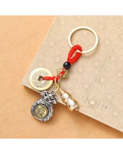 Buddha Stones Braided Red String Chinese Zodiac Five Emperor Coins Protection Keychains - Rat