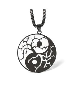 Buddha Stones Branches Hollow Yin Yang Design Stainless Steel Balance Necklace Pendant - Gold