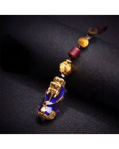 Buddha Stones Brass Color Change Pi Xiu Wealth Energy Braided Rope Car Keychains - Pi Xiu Keychains(Pendant Size: 33*15*13mm)