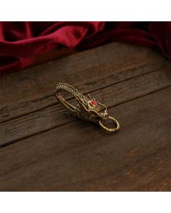 Buddha Stones Brass Dragon Strength Lock Keychains - Brass Red Gem