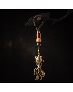 Buddha Stones Brass Koi Fish Charm for Wealth Keychains - Koi Fish Keychains(Pendant Size: 33*22*0.8mm)