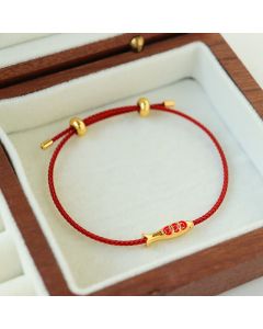 Buddha Stones Brass Koi Fish Red String Wealth Bracelet - Koi Fish(Wrist Circumference: 14-20cm)