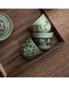 Buddha Stones Butterfly Flower Lotus Koi Fish Plum Blossom Ceramic Teacup Kung Fu Tea Cup 100ml - Green Plum Blossom 6.5cm*4.8cm*100ml