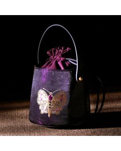Buddha Stones Butterfly Song Brocade Crossbody Bag Shoudler Bag - Purple Butterfly 21.5*15*13.5cm