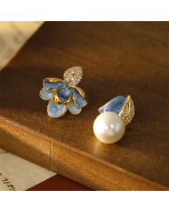 Buddha Stones Camellia Flower Zircon Copper Luck Stud Earrings - White