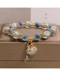 Buddha Stones Candy Agate Liuli Glass Bead Love Shell Butterfly Charm Bracelet - Blue Candy Agate(Wrist Circumference: 5.9-6.3  in / 15-16cm)