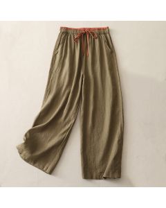Buddha Stones Casual Colorblock Drawstring Women's Wide Leg Pants With Pockets - Beige / US14，UK/AU18，EU46 (3XL)