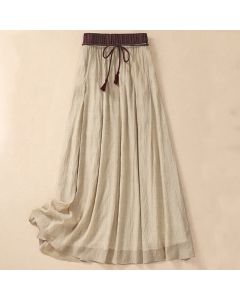 Buddha Stones Casual Contrasting Color Pleated Lace-Up Design Women's 7-8 Length Skirt - LightGreen / US8-10，UK/AU12-14，EU40-42 (2XL)